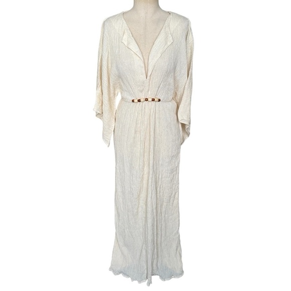 NWT Savannah Morrow Alessia Belted Silk/Bamboo-Blend Crepon Maxi Dress in Cream - Picture 3 of 13